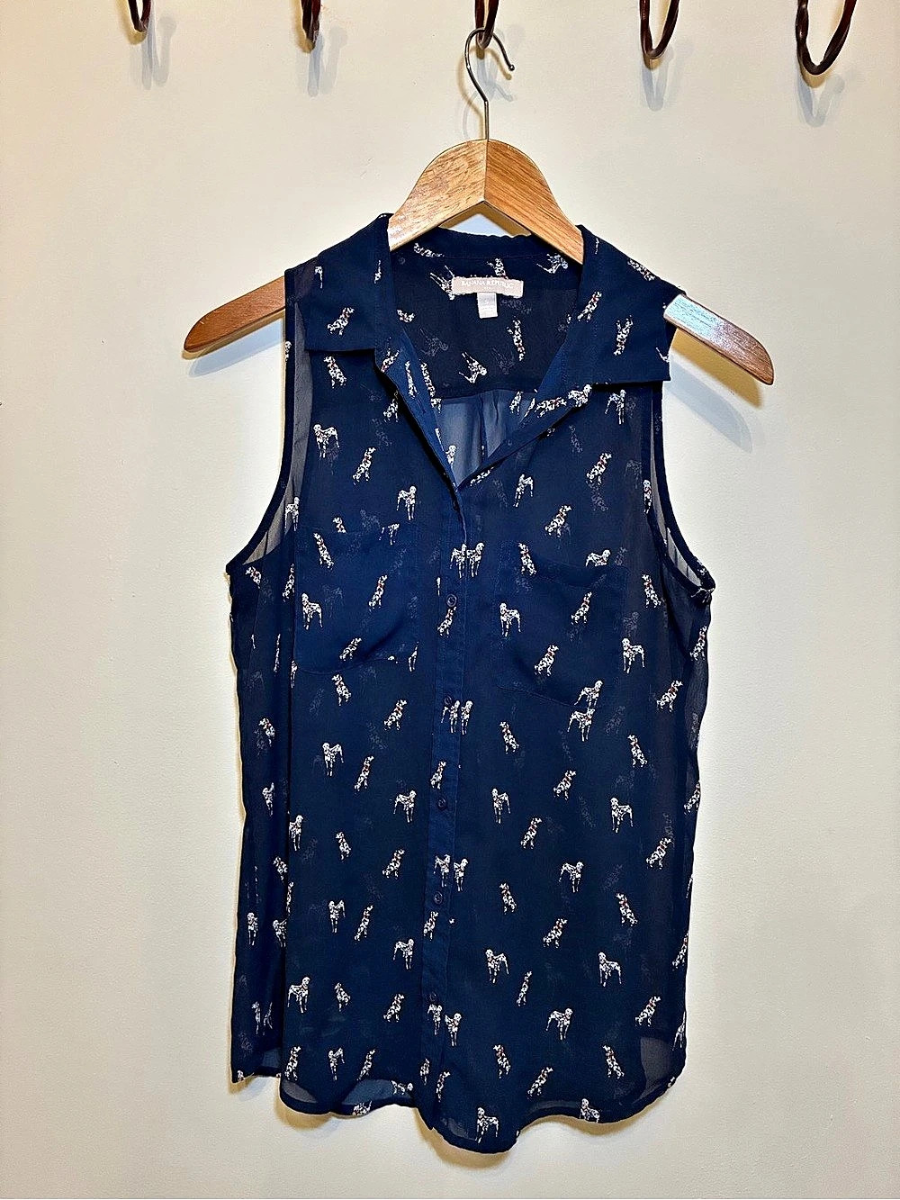 Banana Republic Women's Animal Print Blouse in Blue & White, XS
